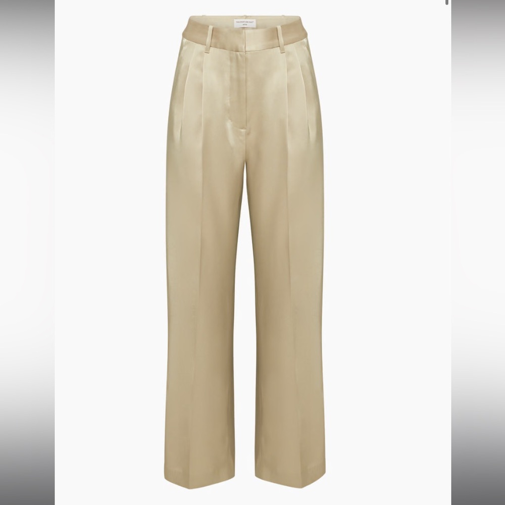 Aritzia Wide Leg Satin Trousers in Light Beige
